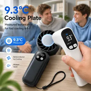 Portable Handheld Semiconductor Cooling Fan - 2000mah USB-C Rechargeable Battery, USB-C Plug, Compact Small Size, Cooling Mode, LED Light, Touch Control, Protection Feature, Undershirt Waist Design, TV Wheels - Ideal for Travel, Office Use