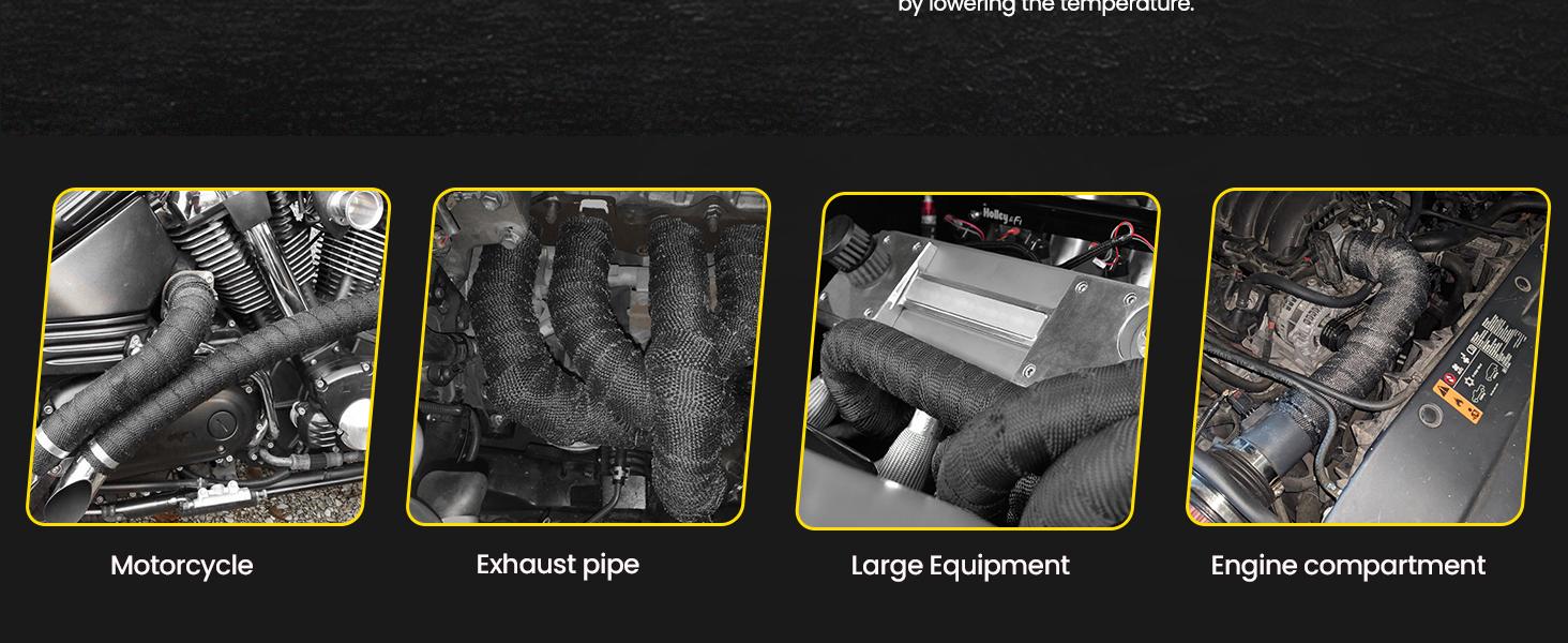 Exhaust Heat Wrap, 2"x 16 Ft, Motorcycle Fiberglass Heat Shield Tape With Stainless Ties, Black