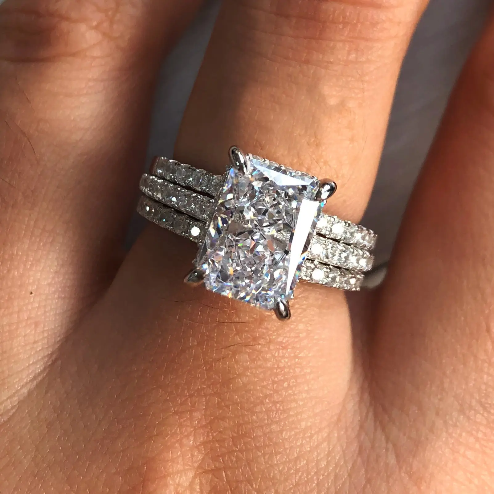 Maxine Timeless 3.5ct Radiant Cut 3PC Engagement Ring Set,Bridal Ring Set,5A Cubic Zirconia Women's Ring Jewelry,Wedding Ring Set for Daily,Travel,Proposal,Birthday,Anniveary, Wedding Rings, Adults Gifts