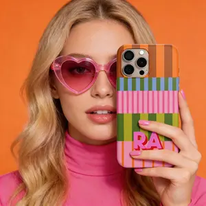 Personalized Shadow Initial Phone Case, Custom Name, iPhone 17 16, 15, Pro, Plus, Stripes, Bright, Maximalist, Block Color gift for her men's cool gadgets iphone 17 pro max cases girls