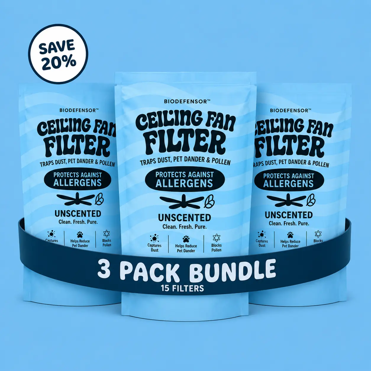 Biodefensor Ceiling Fan Filter - Save 20% on 3 Room 5pc Bundle - 15 Filter Pieces Total