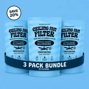 Biodefensor Ceiling Fan Filter - Save 20% on 3 Room 5pc Bundle - 15 Filter Pieces Total