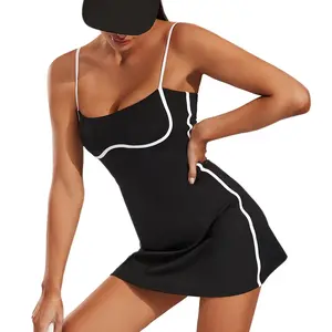 Tennis Dress with Built-in Bra & Shorts Pockets Womens Workout Sleeveless Exercise Golf Dresses