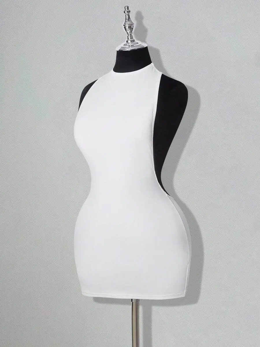Women Criss Cross Backless Bodycon Mini Dress White Party Clubwear