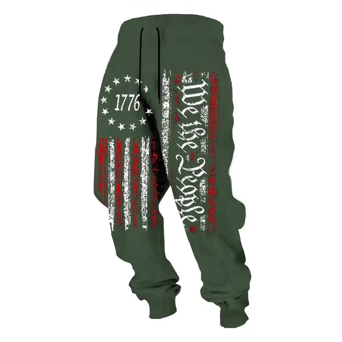 Men's patriotic 1776 flag and Declaration of Independence printed running pants - casual sports ankle pants with drawstring, machine washable polyester fiber, perfect for celebrating