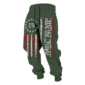 Men's patriotic 1776 flag and Declaration of Independence printed running pants - casual sports ankle pants with drawstring, machine washable polyester fiber, perfect for celebrating