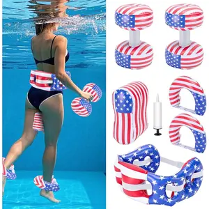 7 Pcs PVC Water Workout Equipment, Aquatic Exercise Dumbbells and Cuffs Set, Inflatable Swimming Float Belt with Pull Buoy for Water Aerobics Pool Fitness Sports