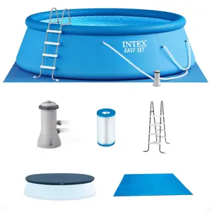 Intex 15ft x 48in Easy Set Above Ground Inflatable Pool w/ Pump and Solar Cover Intex 15ft x 48in Easy Set Above Ground Inflatable Pool w/ Pump and Solar Cover