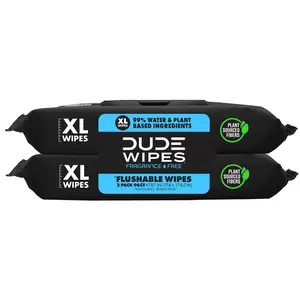 DUDE Wipes, Flushable Wipes, Extra Large and Fragrance-Free Wipes 2 Pack-100 Wipes