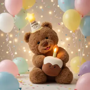 Jellycat Birthday Teddy Bear Plush with Cake – Soft Cute Stuffed Animal, Happy Birthday Party Gift for Kids, Girls, Boys & Plush Collectors, Adorable Celebration Bear Toy, Nursery Decor, US Stock