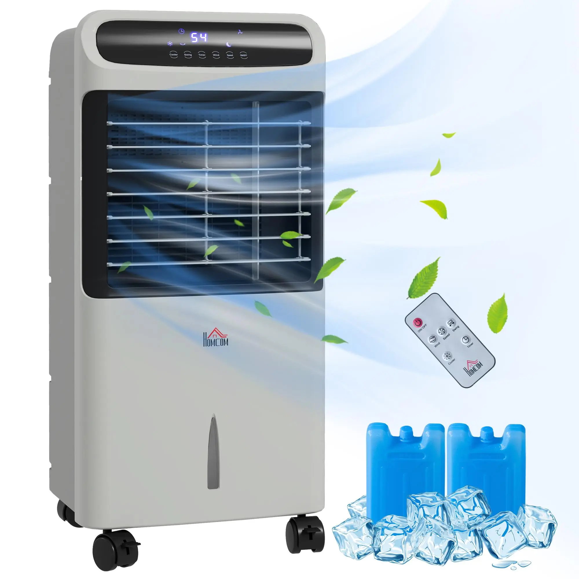 HOMCOM 32" Evaporative Air Cooler with 3.2 Gal Water Tank, 3-in-1 Ice Cooling Fan, Portable Swamp Cooler with 60° Oscillation, Humidifier, Remote for Home Office, 3 Modes, 3 Speeds, 12H Timer, Gray