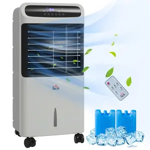 HOMCOM 32" Evaporative Air Cooler with 3.2 Gal Water Tank, 3-in-1 Ice Cooling Fan, Portable Swamp Cooler with 60° Oscillation, Humidifier, Remote for Home Office, 3 Modes, 3 Speeds, 12H Timer, Gray