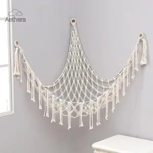60in Plush Toy Hammock, Boho Stuffed Animal Corner Hanging Net, Cotton Organiser for Bedroom Nursery Decoration