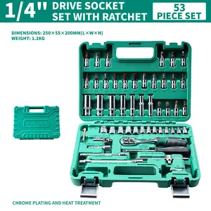 53-Piece Socket Ratchet Wrench Tool Kit Set, 3/8" Drive, SAE/Metric (5/16"-3/4" SAE, 8-22mm Metric), 6-Point Cr-V Steel, Chrome Plated & Heat Treated, Includes Ratchet Handle, Extension Rod & Connector, Secure Grip Mechanic Tools for Automotive Repair