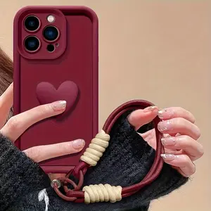 Convenient Lanyard Phone Case Cover with Heart Design Charm, Tpu Anti-Drop Protection, Fits iPhone 6/7/8/x/11/12/13/14/15/16/17 Pro Max, Perfect Gift