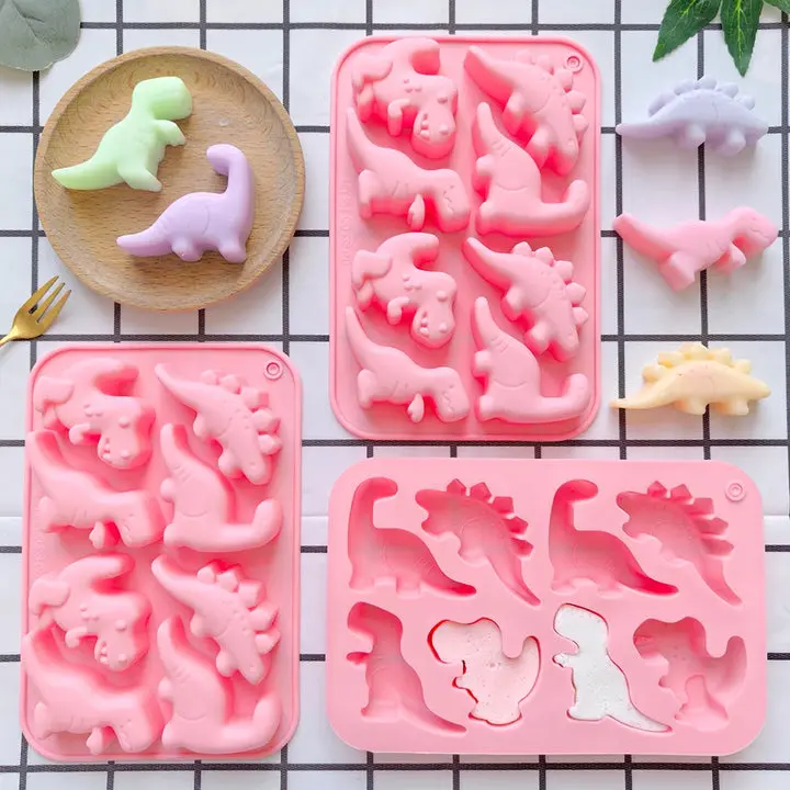 8-Cavity Prehistoric Dinosaur Silicone Mold - Flexible, Reusable Kitchen Bakeware for Kids' Chocolate Making, Resin Art, Cold Drinks