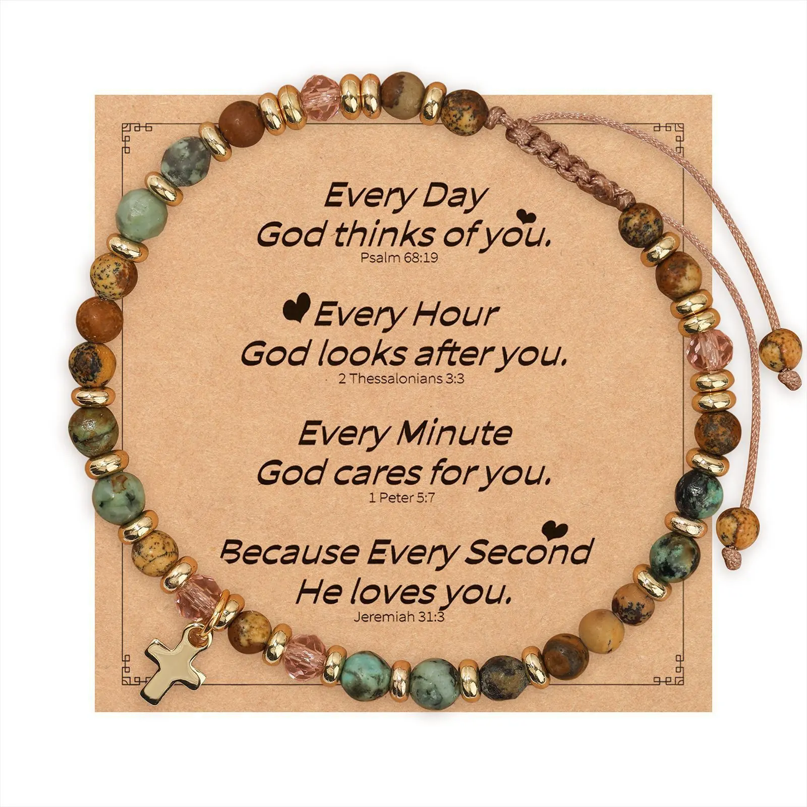 Colorful natural stone bracelet with good wishes, turquoise, gold spacer, alloy pendant, waxed wire braided bracelet, cross semi-precious stone bracelet