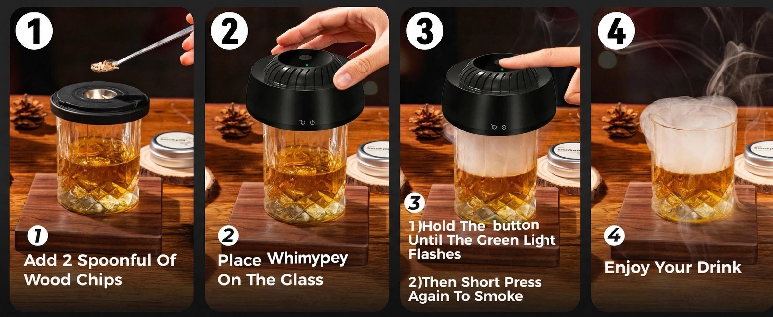 Whimypey Electric Whiskey Smoker Kit Built-in Lighter, No Butane Needed, Rechargeable Cocktail Smoker Kit with 6 Wood Chips,Fashioned Drink Smoker Kit, Bourbon Whiskey Gifts for Men,Dad,Husband,Granddad Father's Day gift