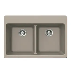 Houzer M-200 TAUPE 33 in. Quartztone Taupe Granite Composite Drop-in Topmount 50-50 Double Bowl Kitchen Sink