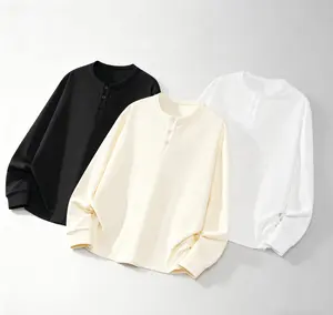 Men's Solid Color Henley Sweatshirt Fall Waffle Knit Long Sleeve T-Shirt, Stylish Layering Essential