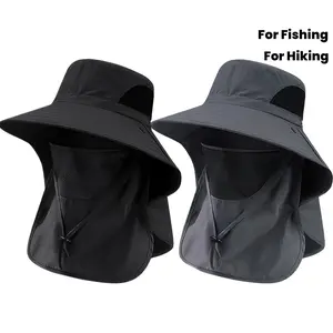 2pcs Outdoor Sun Hat, Men's Neck- Quick-Dry Bucket Hat, Adjustable Sun Visor, Breathable Mesh, with Detachable Face Shield, Unisex,Suitable for Fishing,Hiking,Camping, Outdoor Shopping- Suitable for New Year, Ramadan, uv protection wide brim brim sun hat
