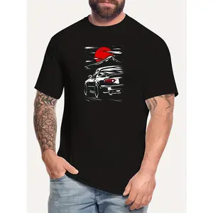 Men's JDM Miata MX5 Print Short-Sleeve T-Shirt - 100% Cotton Menswear, Round Neck Comfort Fit for Sports, Streetwear Casual Wear