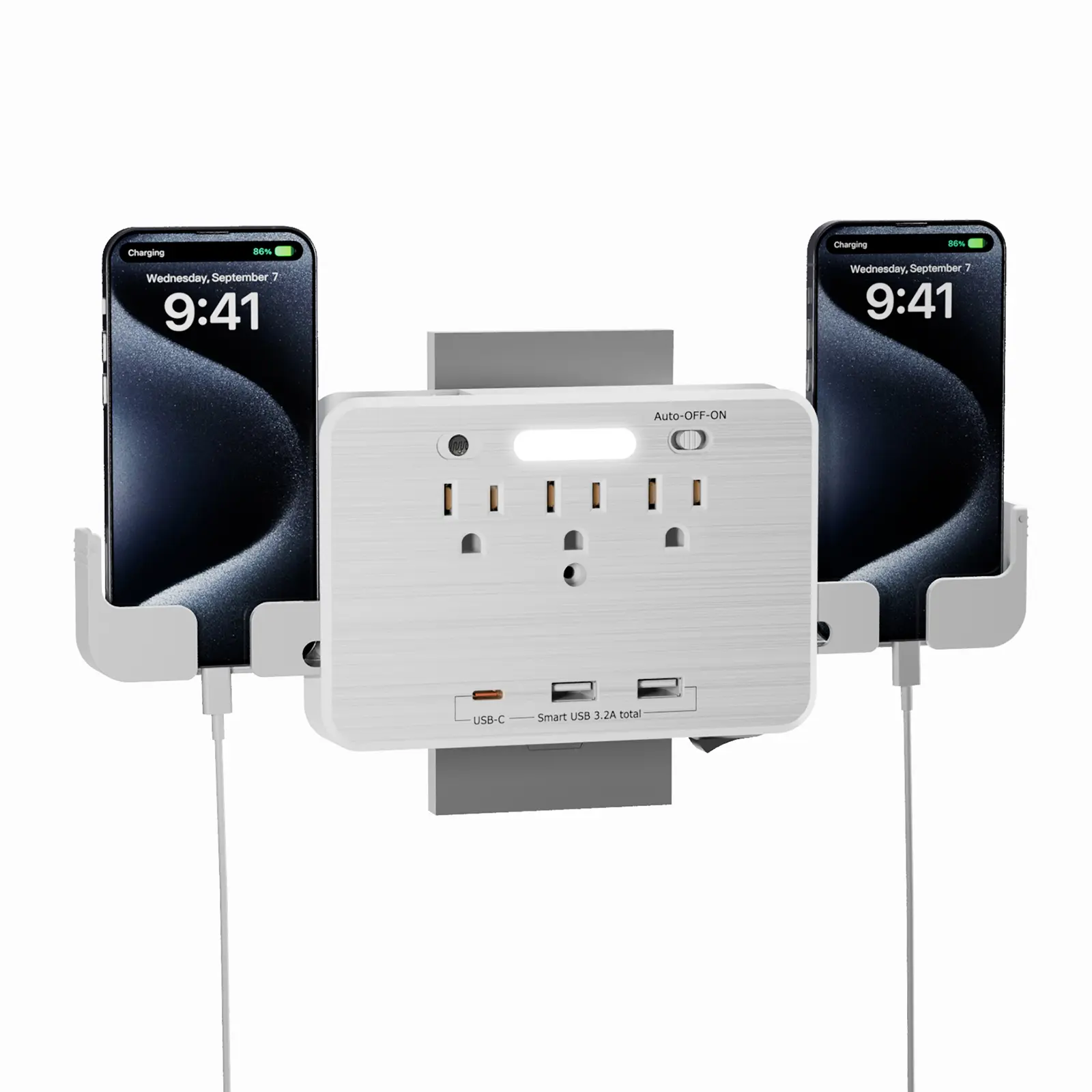 Us Multifunctional Socket Extender Multi Plug with Dual Phone Stand, Induction Night Light, 2 USB-A 1 USB-C 3 Ac, Overload Protection, Wall Outlet Extender, Outlet Splitter