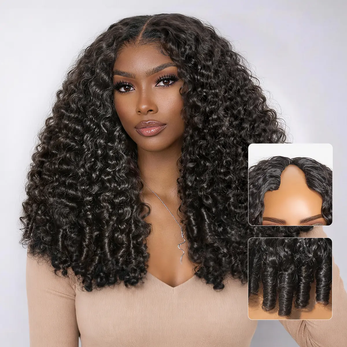 True Scalp V Part 180% Density Burmese Curly Finger Coil Ends Glueless Human Hair Wig with Flexi-Fit Drawstring True Scalp V Part 180% Density Burmese Curly Finger Coil Ends Glueless Human Hair Wig with Flexi-Fit Drawstring