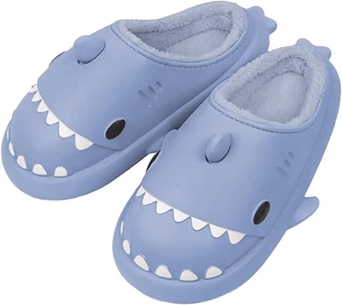 CozyJawns -Shark Jawns - Shark Sandals for Women Men Adult - Retro Memory Foam Cute Cartoon - Plush Fluffy Warm Fur Lined - Slippers Indoor House Home Winter Shoes