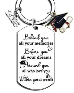 Graduation Keychain 2026, Stainless Steel Engraved Tag Keyring for Class of 2026, Inspirational Congratulation Gift for High School College Graduates