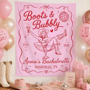Pink Boots & Bubbly Bachelorette Banner, Custom Cowgirl Bridal Shower Decor, Western Bach Party Backdrop for Bride Crew