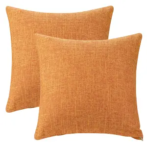 REGALWOVEN Linen Farmhouse Decorative Throw Pillow Covers Solid Rustic Square Cushion Covers Set of 2 for Home Sofa Decoration