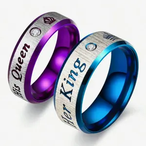 Her King His Queen Fashion Couple Rings Wedding Rings for Men and Women with Stones Valentine's Day Gift, Mother's Day, Gift