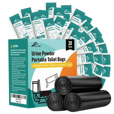 Ann Katy Portable Toilet Trash Bags & Powder 30 Sets - 60*65cm Bathroom Garbage Bags, Leak-Proof Drawstring, Deodorizing, 2-Min Absorb Power Gel, 5 Gal Bucket Compatible, 2800ml Water Support, for Camping, Road Trips