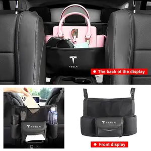 Tesla Car Seat Storage Net, No Obstructive Seat Adjustment, Handbag Hook, Flexible Storage, Multi-Use Interior Accessory, Car Interior Organizers, Seat Back Storage