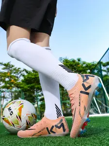 Unisex Fluorescent Yellow Accent Soccer Shoes: Bold Identity Style, Fluorescent Gradient, Firm Ground Structure, High-Top Sock Collar. Ideal for match visibility/trendy gameplay