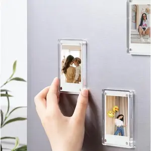 Magnetic Acrylic Frame for Instax Mini Photos, Transparent Small Frame for Fridge and Cabinet Decor, Portable Micro Frame for Travel Memories