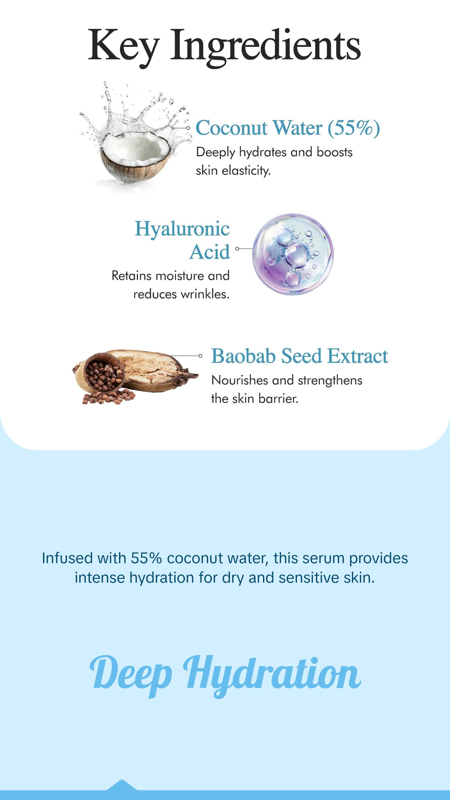 9 Wishes Hydra Ampoule Serum II (1.01 Fl. Oz.) Hyaluronic Acid and Coconut Water, Glass Skin Effect, Soothing