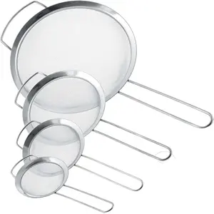 Set of 4 Premium Quality Fine Mesh Stainless Steel Strainers with Wide Resting Ear Design - 3", 4", 5.5" and 8" Sizes - Sift, Strain, Drain and Rinse Vegetables, Pastas & Tea