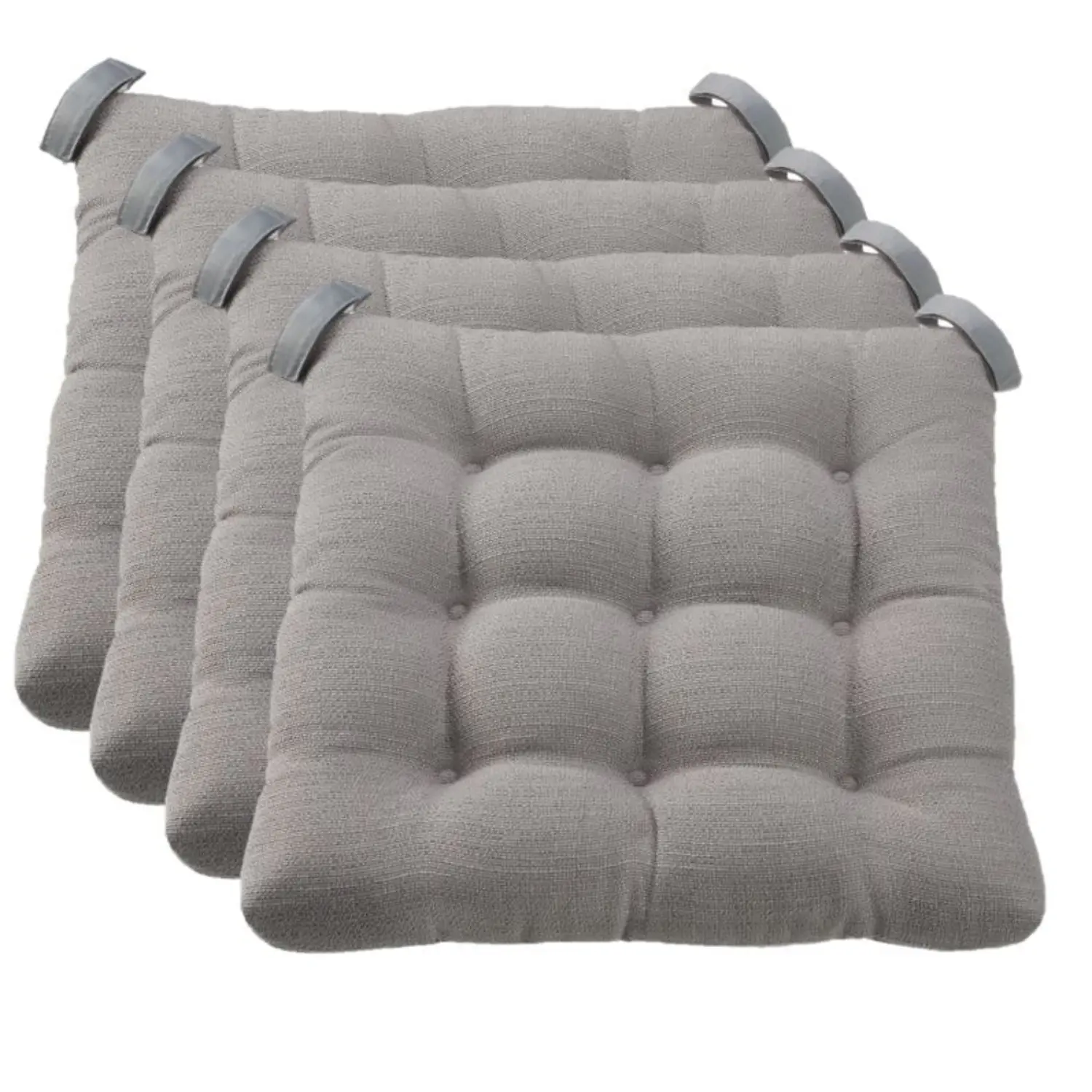 Mainstays Classic Button Tufted Dining Kitchen Chair Cushions, Gray Textured Seat Pads for Comfort & Casual Charm, 15.5 in L x 16 in W, 4-Piece Set for Dining Rooms & Kitchen Seats, Plain Texture, Polyester