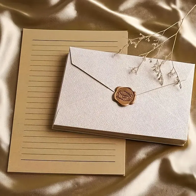Vintage Stationery Paper Set with Unique Envelopes, Includes 3 Hemp Fabric Envelopes, 10 Writing Papers, 3 Wax Seals, Ideal for Wedding Invitations and Cards