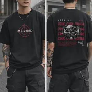 Chk Chk Boom Shirt For Stay Fan, Street Punk Skull Graphic T-Shirt, Double Sided Graphic Tee, Red Target Typography Shirt, Urban Grunge Style T-Shirt