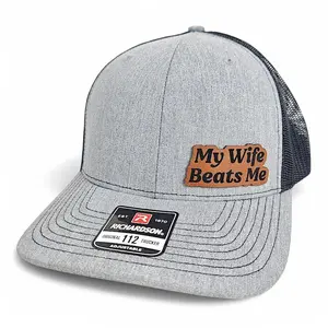 My Wife Beats Me Leather Patch Hat, Funny Relationship Gag Gift Cap for Husband, Funny Cap for Husband, Richardson 112 Hat