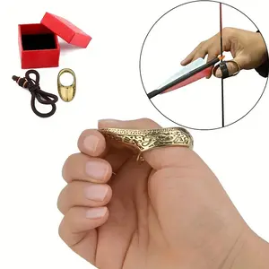 Brass Archery Finger Guard - Adjustable Thumb Protector with Ornate Design for Bow Hunting & Shooting, Antique Copper Finish, Gift Box Included