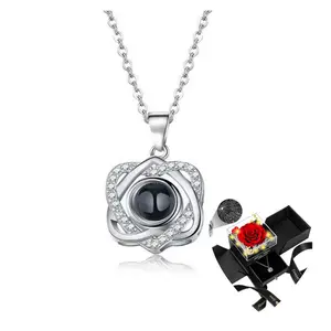 Bloom Flower Heart Pendant Necklace with Preserved Roses – Hidden I Love You Message Gift Box, Romantic Gift for Girlfriend, Wife & Mom