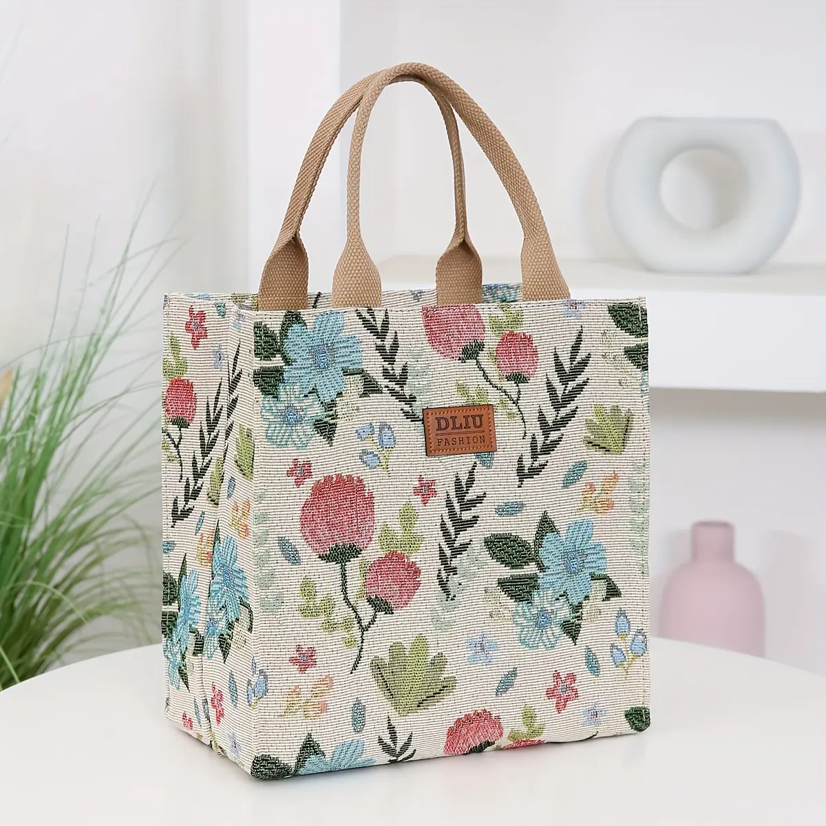 Floral Embroidered Tote Bag - Chic & Roomy Nylon Shoulder Bag, Features Secure Zipper Compartment, Perfect Handbag for Office, Shopping & Weekend Outings