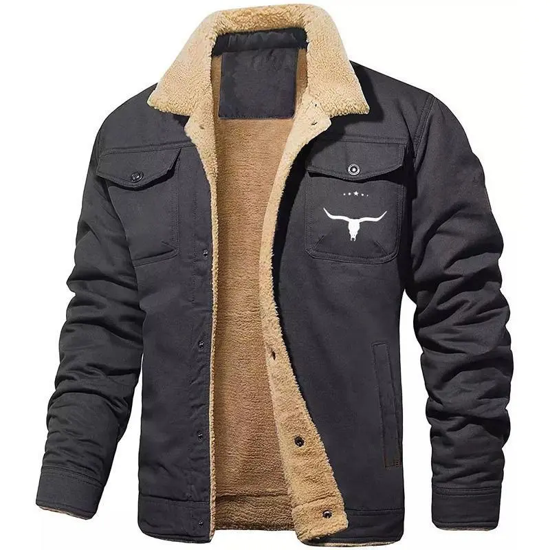 Men's Retro Western Jacket Warm Fleece Coat Work Cargo Trucker Casual Long Sleeve Crewneck Outerwear Rustic Style Utility Denim Sherpa Lined, wardrobe staple, trendy style, essential piece, everyday wear