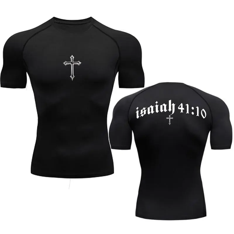 Men's Bible Cross Graphic Compression Shirts - Gym Workout Undershirts, Baselayers, Rash Guards, Quick-Dry Athletic Tops