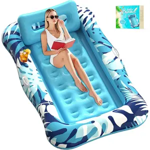 76" x 48" XL Inflatable Tanning Pool Lounger Float with Pillow, 4 in 1 Water-Filled Suntan Tub Sunbathing Raft Floatie, Kids Ball Pit Pool Perfect for Lake River Party Rela