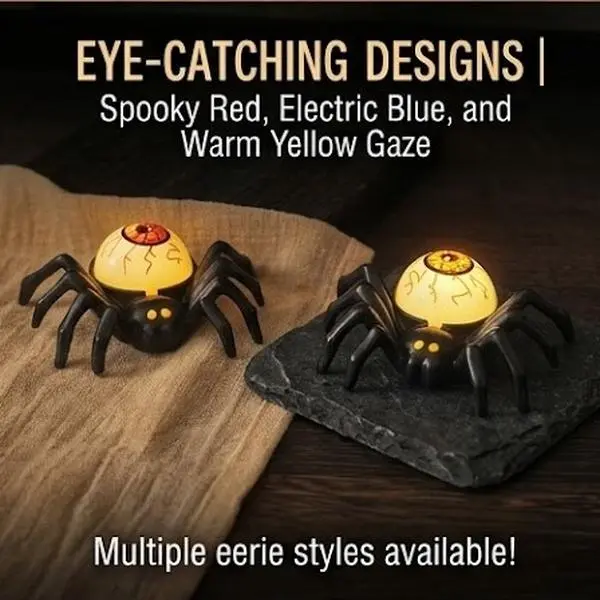 12-Pack Halloween Scary Plastic Spider & Eyeball Decorations, Mixed Red Blue Orange Fake Props, Haunted House Table Bowl Fillers, Indoor Outdoor Party Decor Supplies